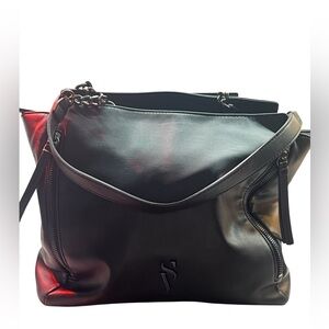 Simply Vera Vera Wang‎ hobo bag,  gunmetal hardware and side zipper details.